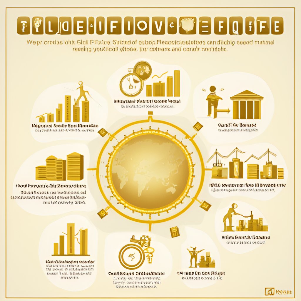 A graphic illustrating various factors influencing gold prices, such as global economic indicators, interest rates, supply and demand, and geopolitical events, perhaps using charts and icons.
