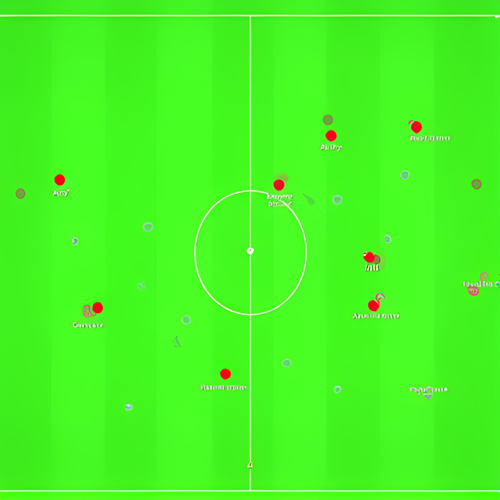 A tactical view from above a football field, showing player positions and potential passing lanes during a match between Al Ahly (in red) and Haras El Hodood (in green or blue), illustrating strategic movement.